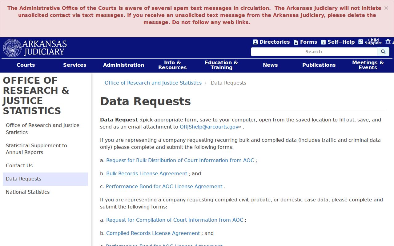 Arkansas Judiciary court data request options