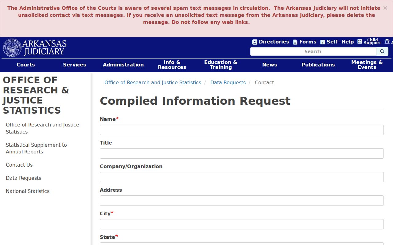 Arkansas Judiciary compiled information request form