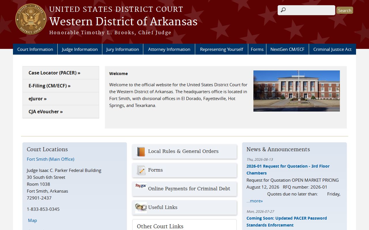 Official United States District Court for the Western District of Arkansas website